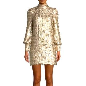 Elliatt. Joan GOLD Sequin Blouson-Sleeve Mini Dress. Extra small